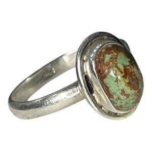Sterling Silver Southwest Green Turquoise Ring Oval Cabochon Open Back Size 9